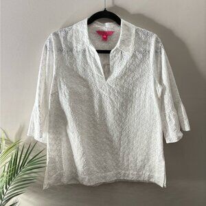 Lilly Pulitzer Ginger Top White Fish Eyelet